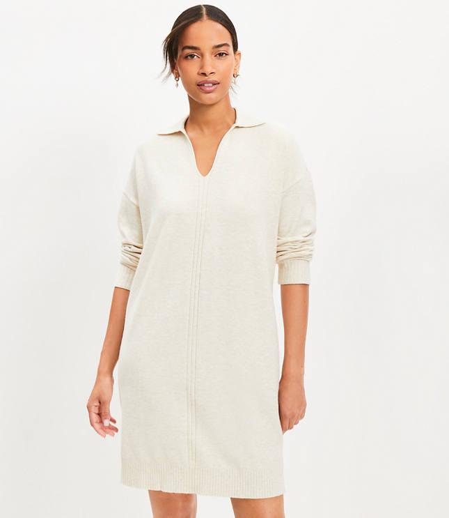 rib trim collared mini sweater dress