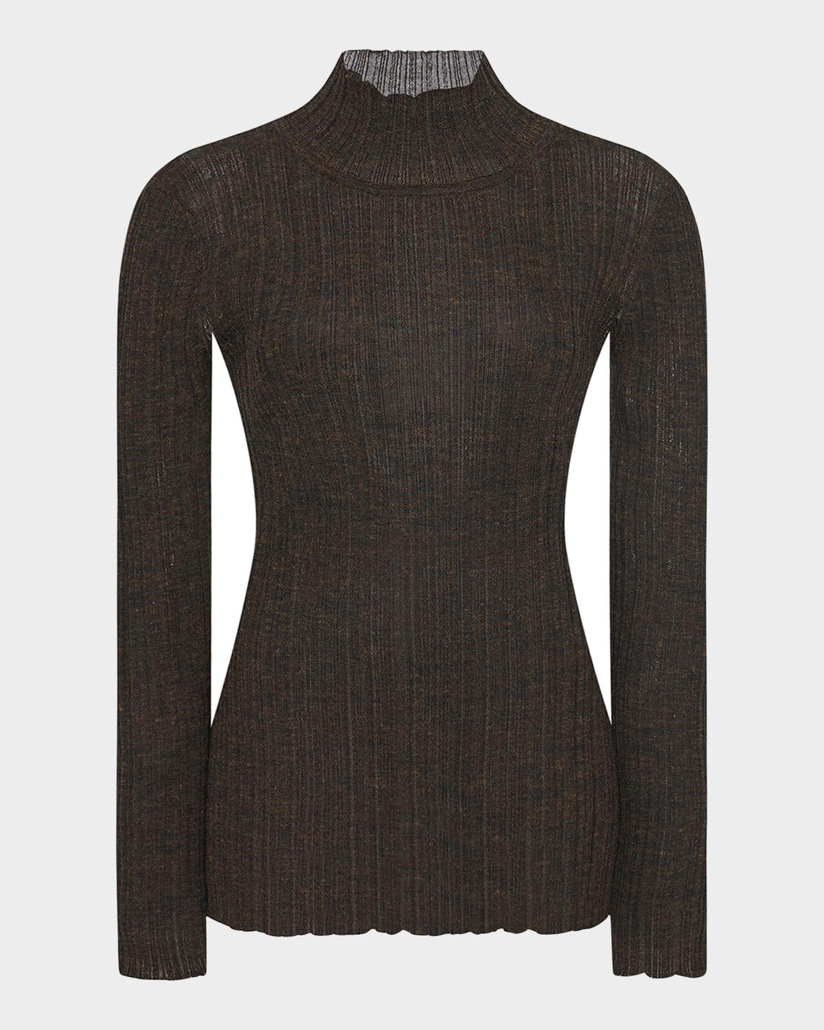 ribbed alpaca gauze mock-neck top