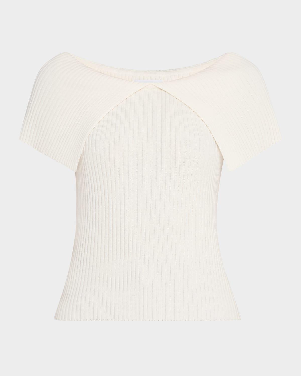 ribbed bateau-neck foldover top