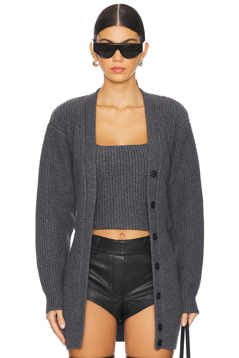 ribbed bilayer v-neck cardigan with cami twinset