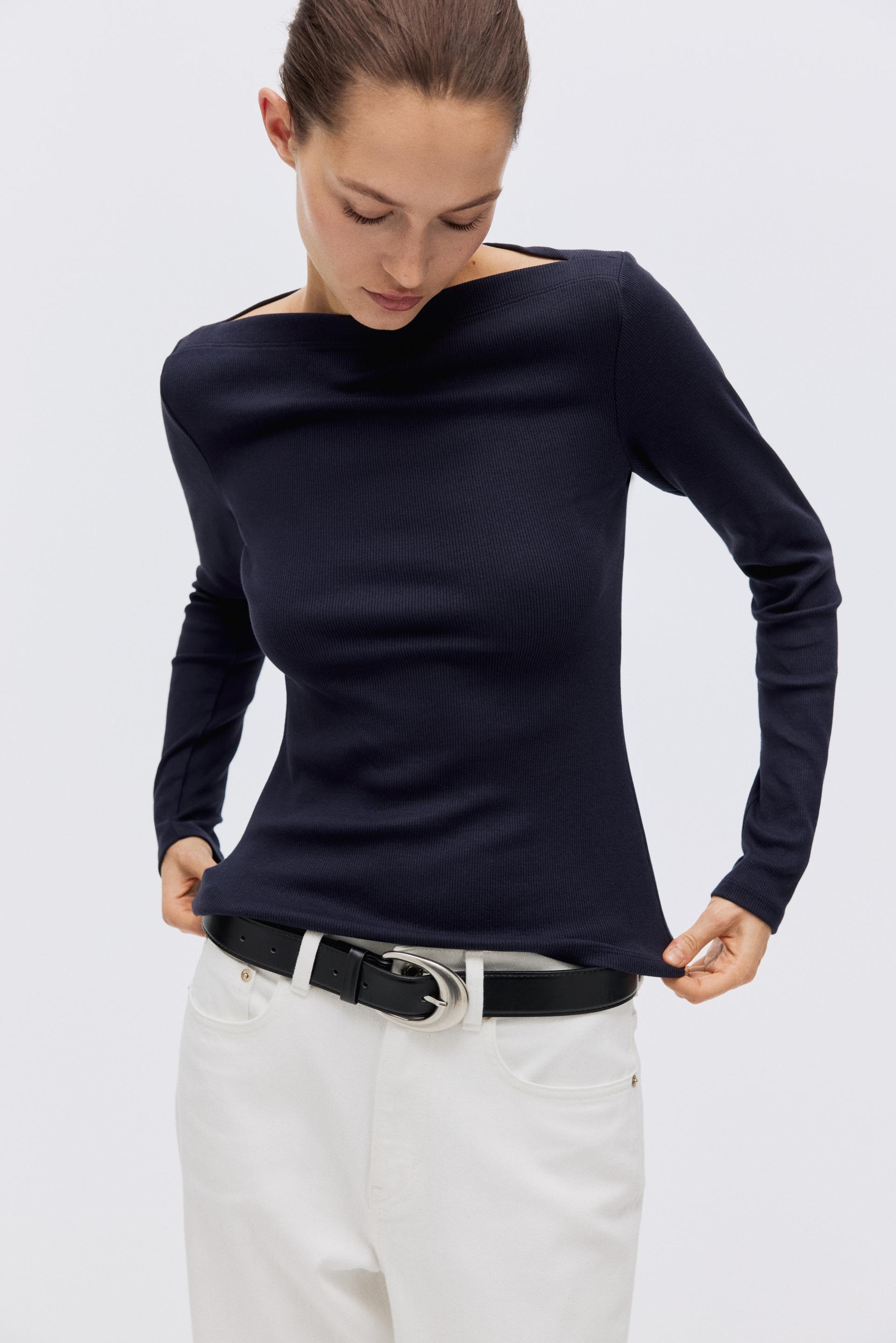 ribbed boat-neck top