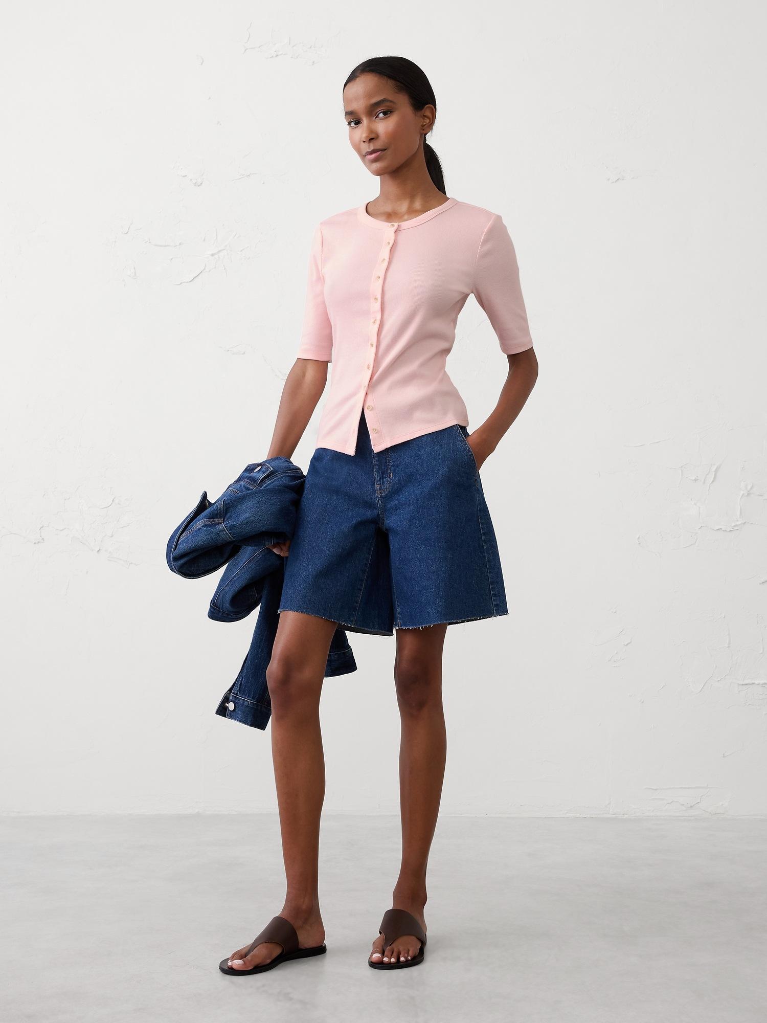 ribbed button-down top