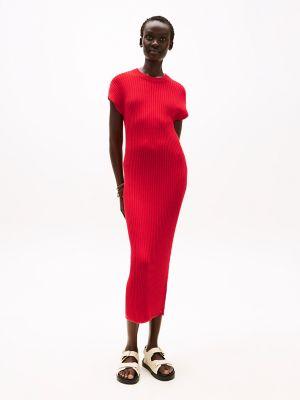 ribbed cap-sleeve midi sweater dress