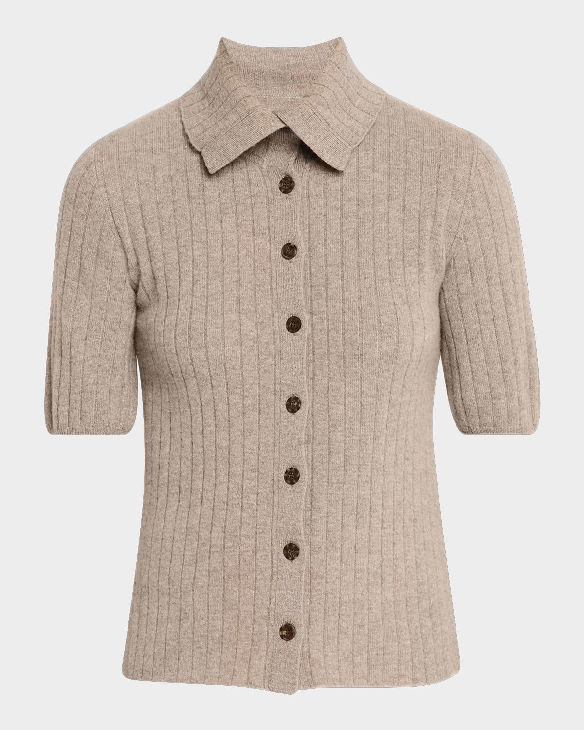 ribbed cashmere button-down sweater