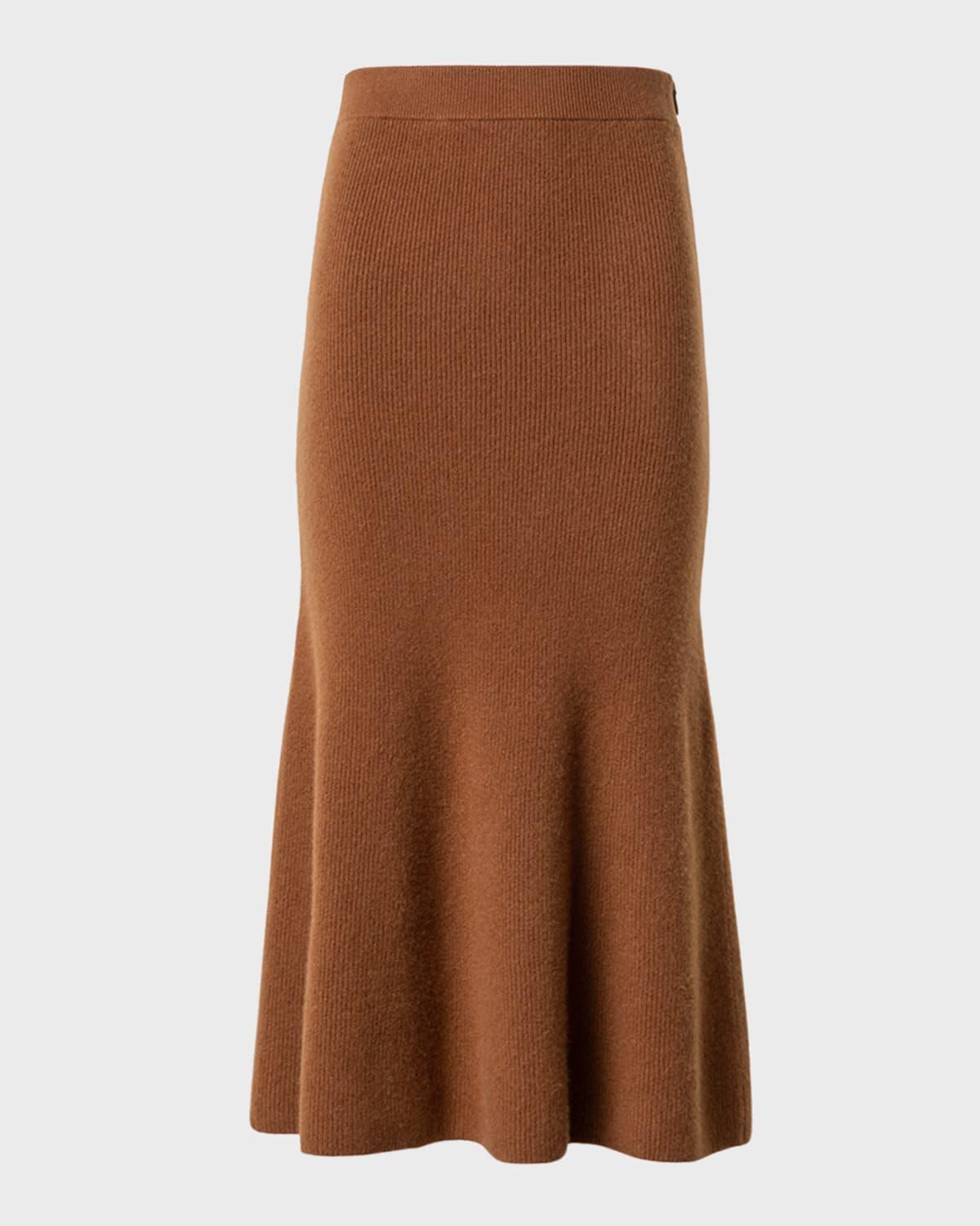 ribbed cashmere godet midi skirt