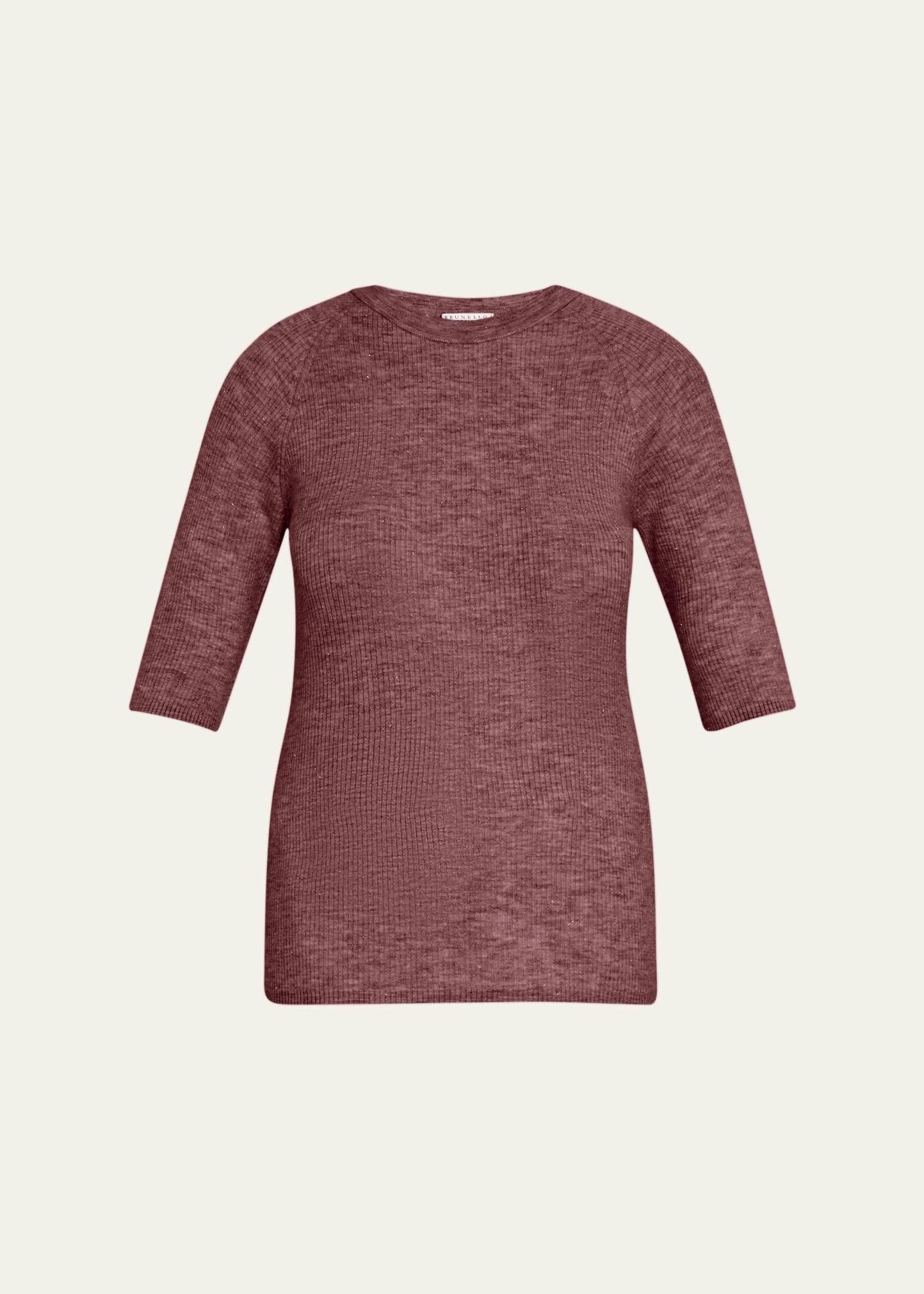 ribbed cashmere stretch lurex t-shirt