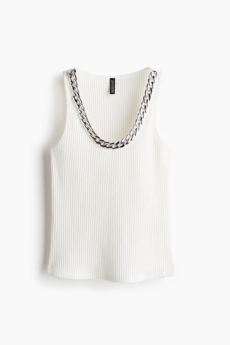 ribbed chain-detail sleeveless top