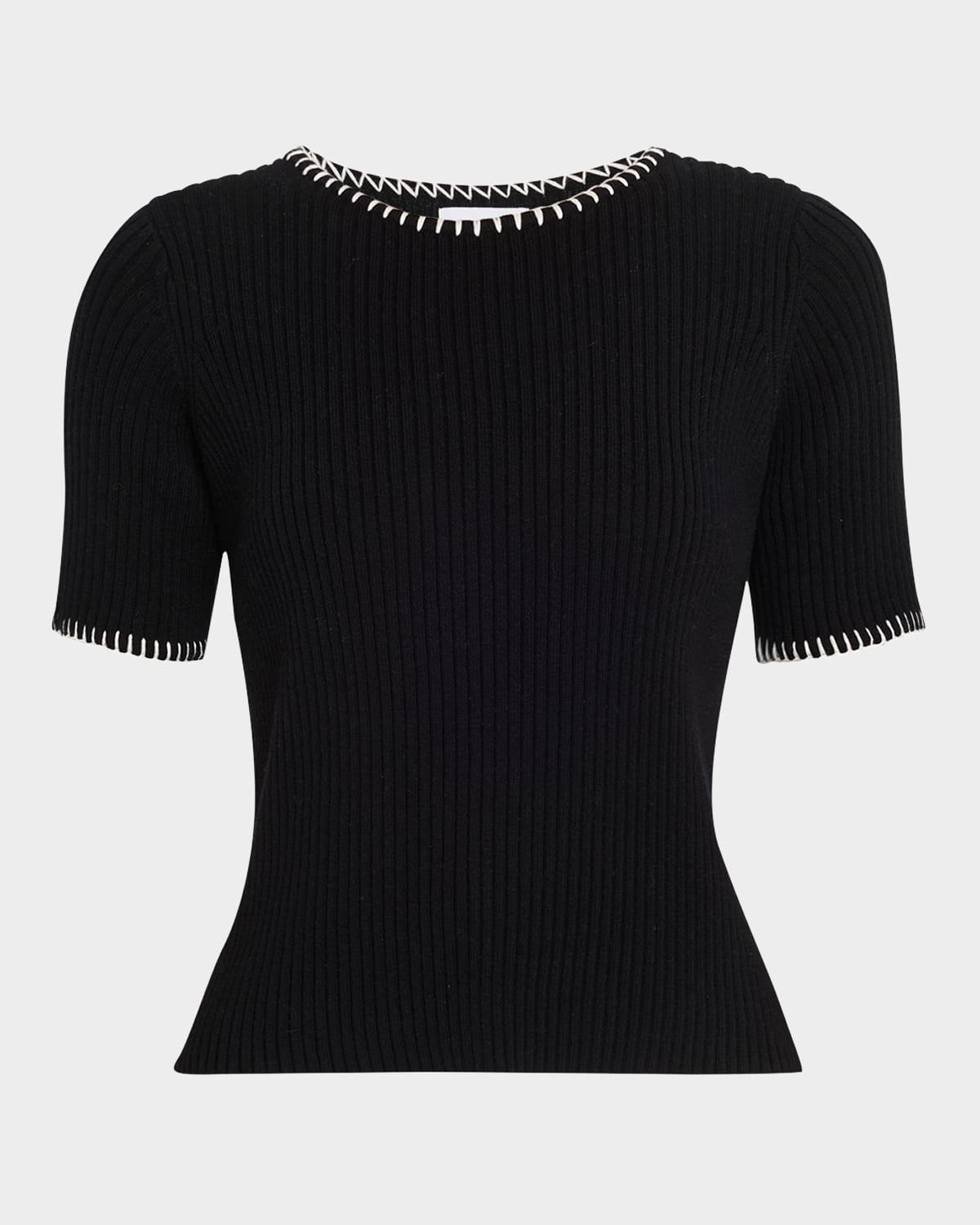 ribbed cotton-cashmere embroidered t-shirt