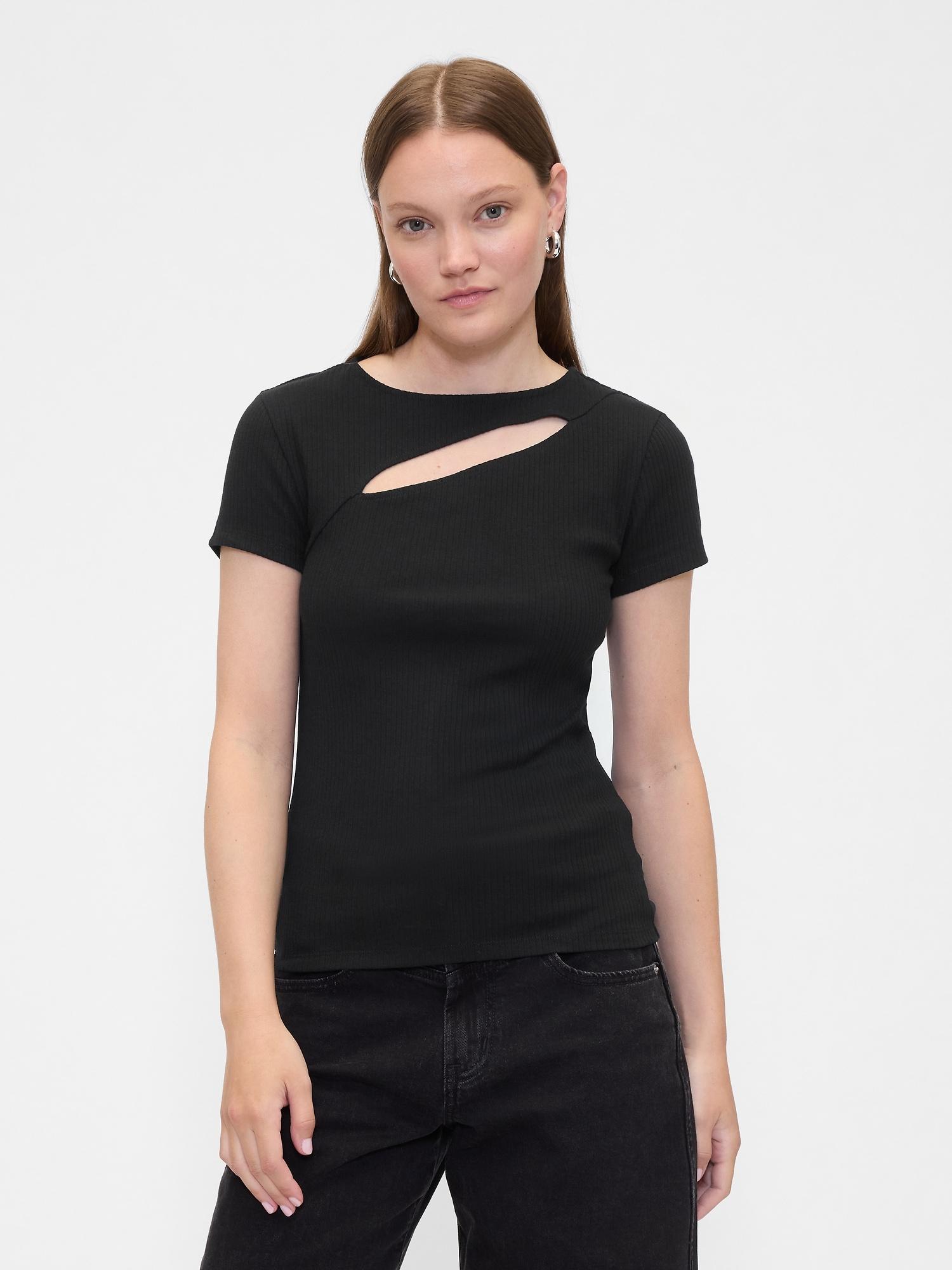 ribbed crewneck cutout top