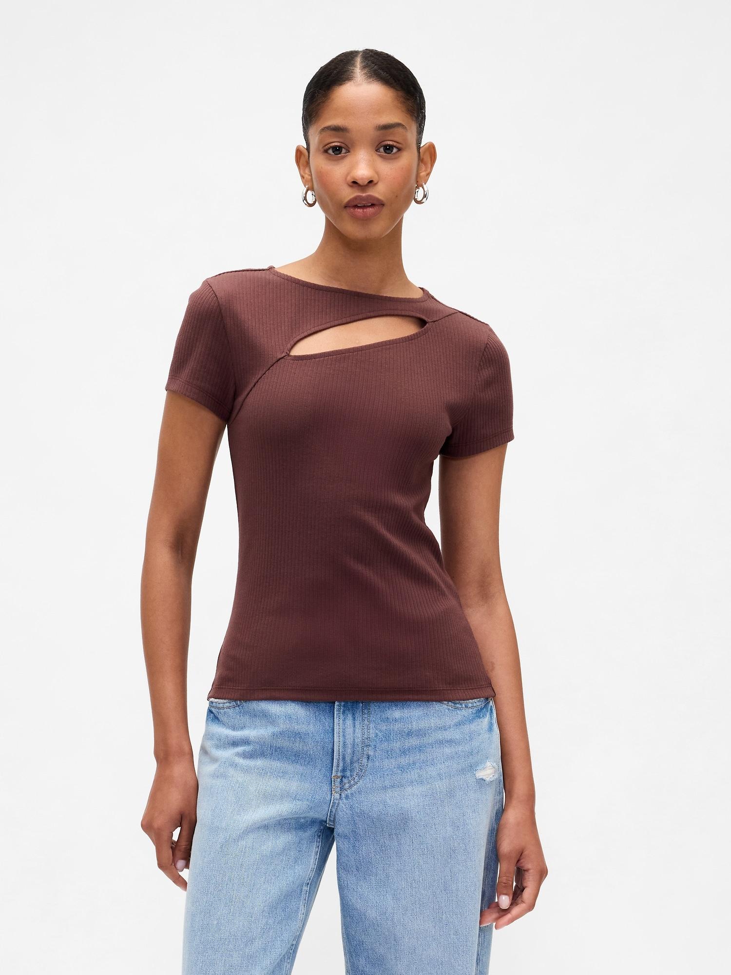 ribbed crewneck cutout top