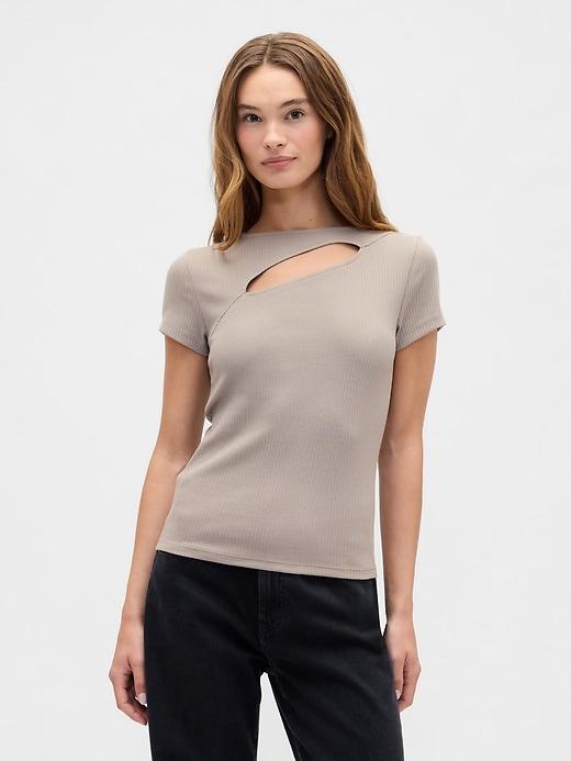 ribbed crewneck cutout top