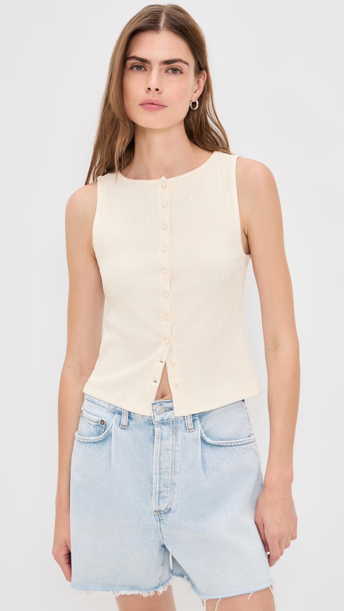 ribbed crewneck shell top