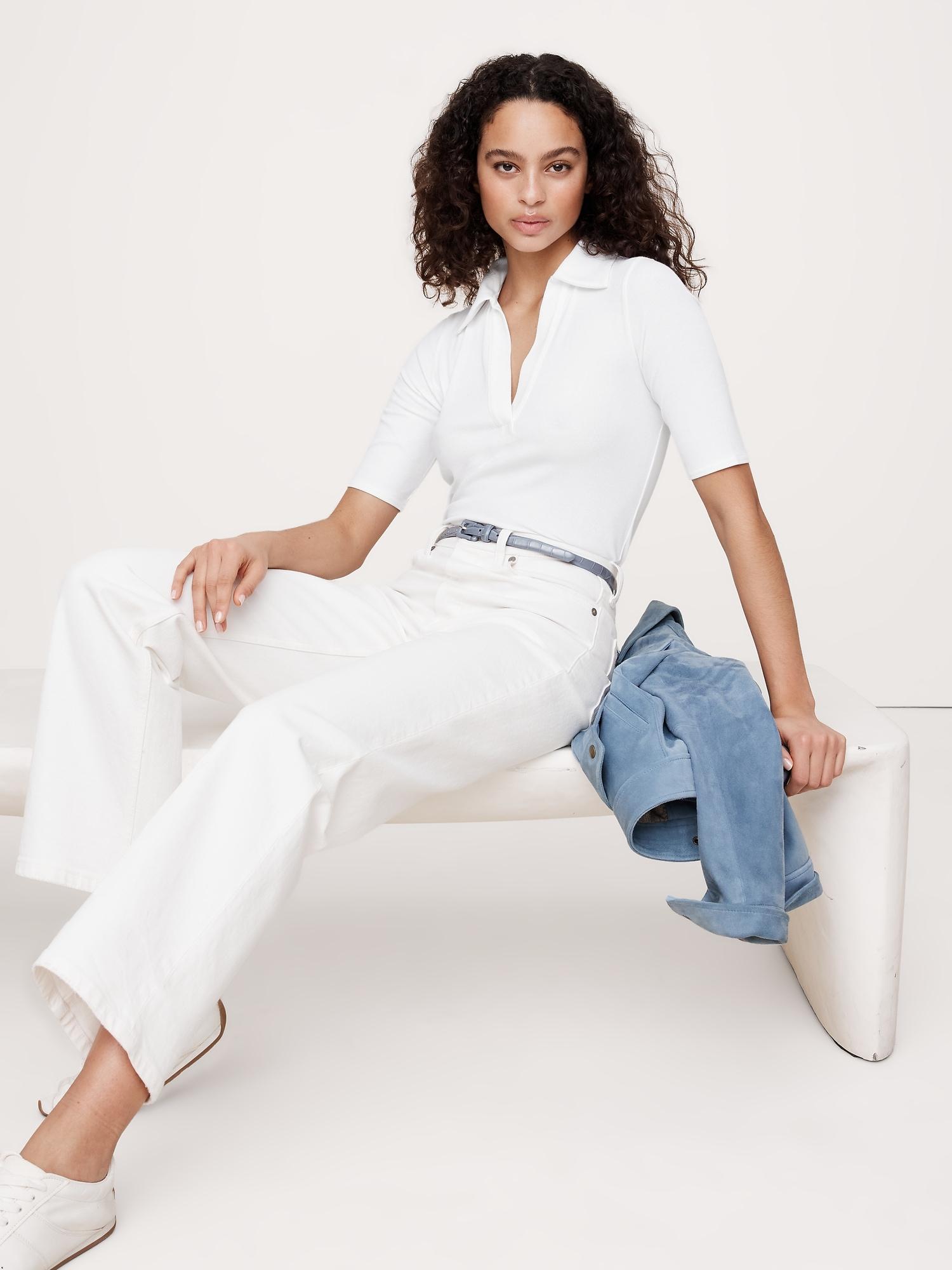 ribbed elbow-sleeve polo