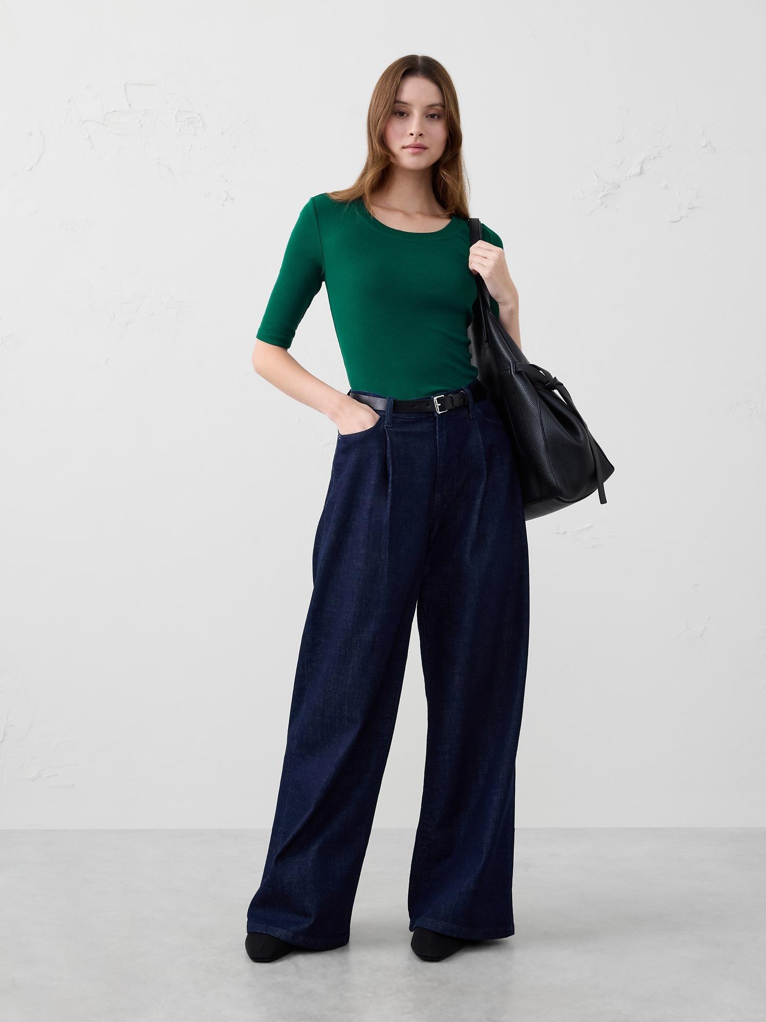 ribbed elbow-sleeve t-shirt