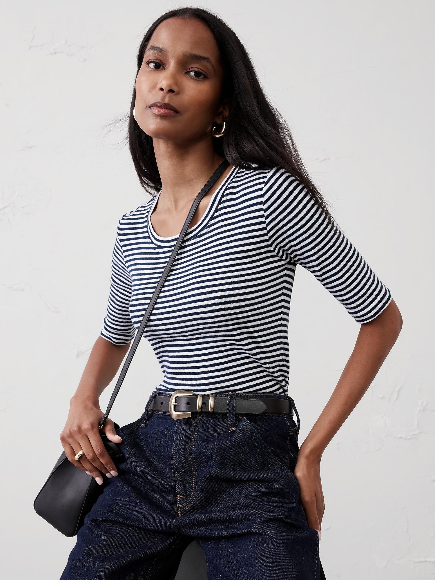 ribbed elbow-sleeve t-shirt