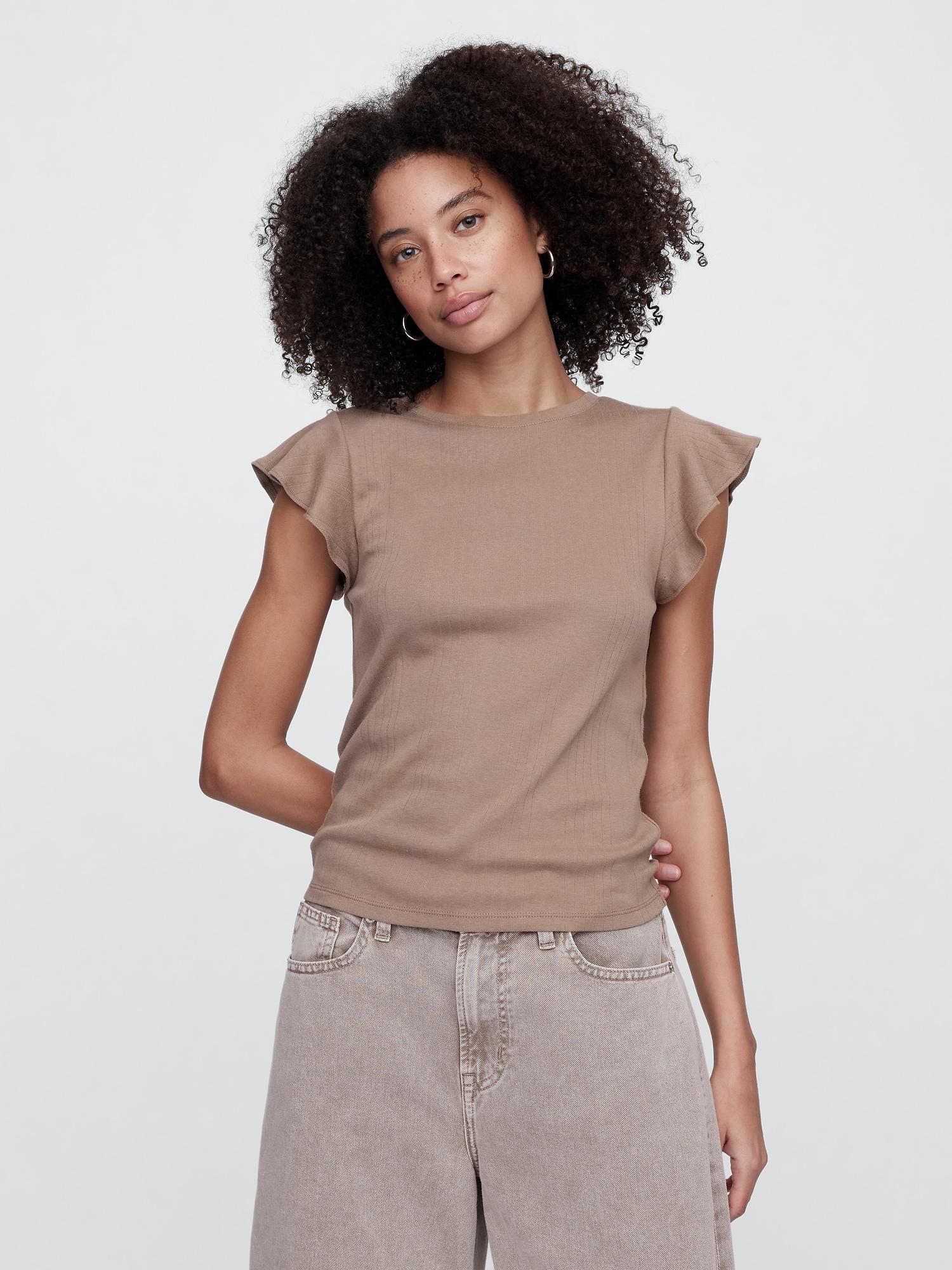 ribbed flutter sleeve t-shirt