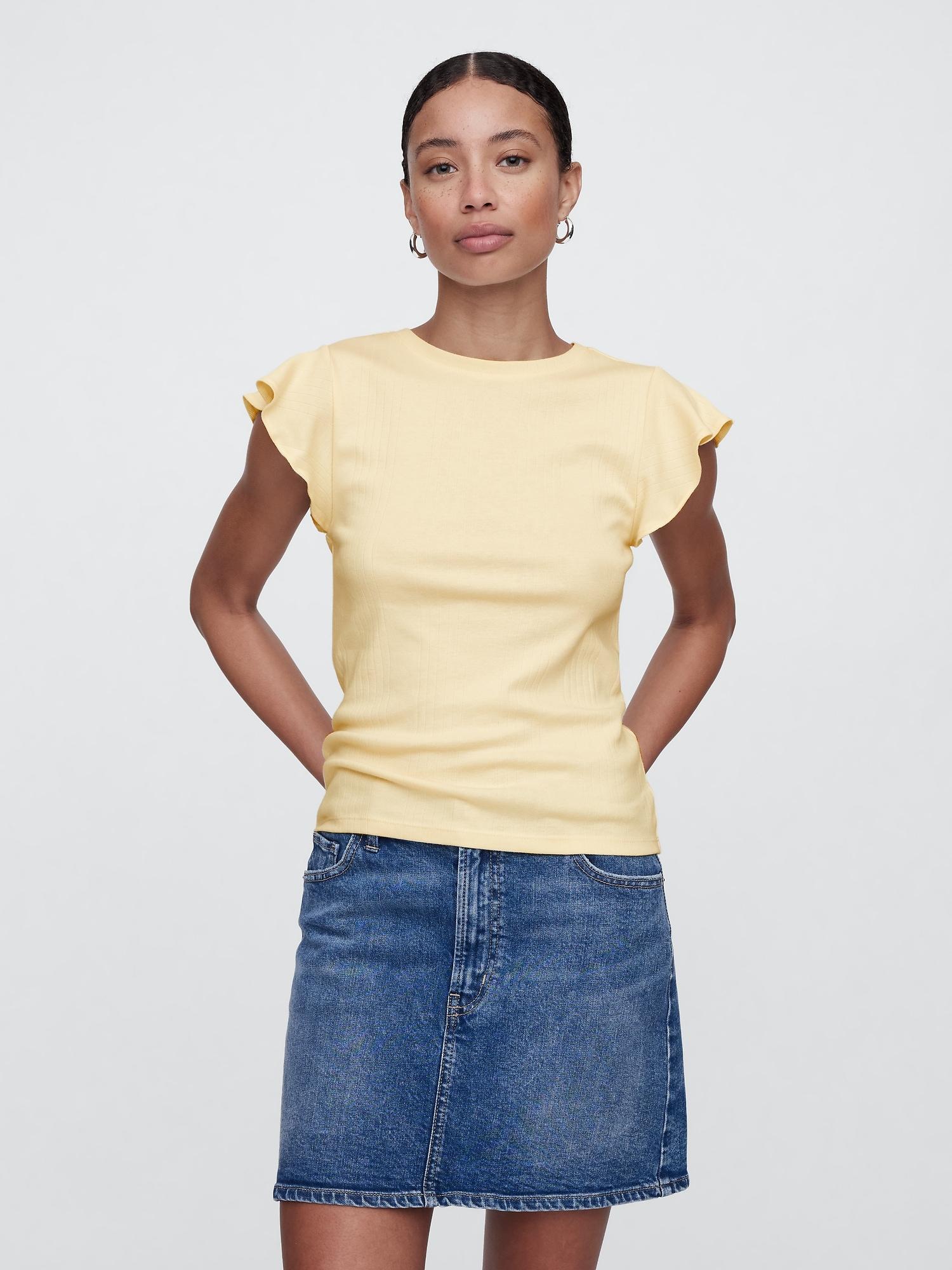ribbed flutter sleeve t-shirt