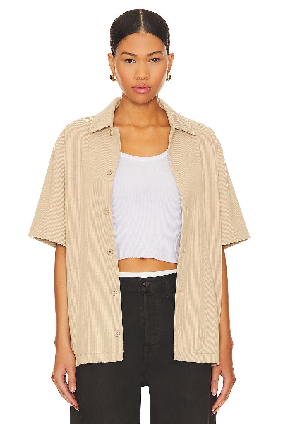 ribbed knit camp shirt