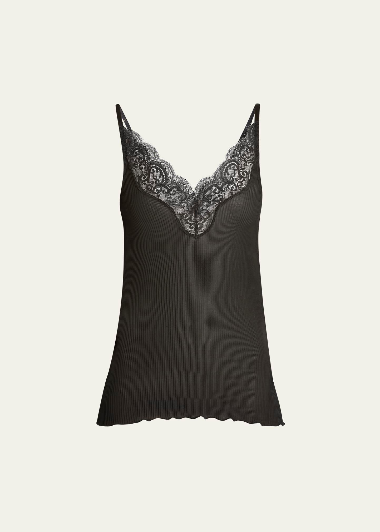 ribbed knit tank top with lace detail