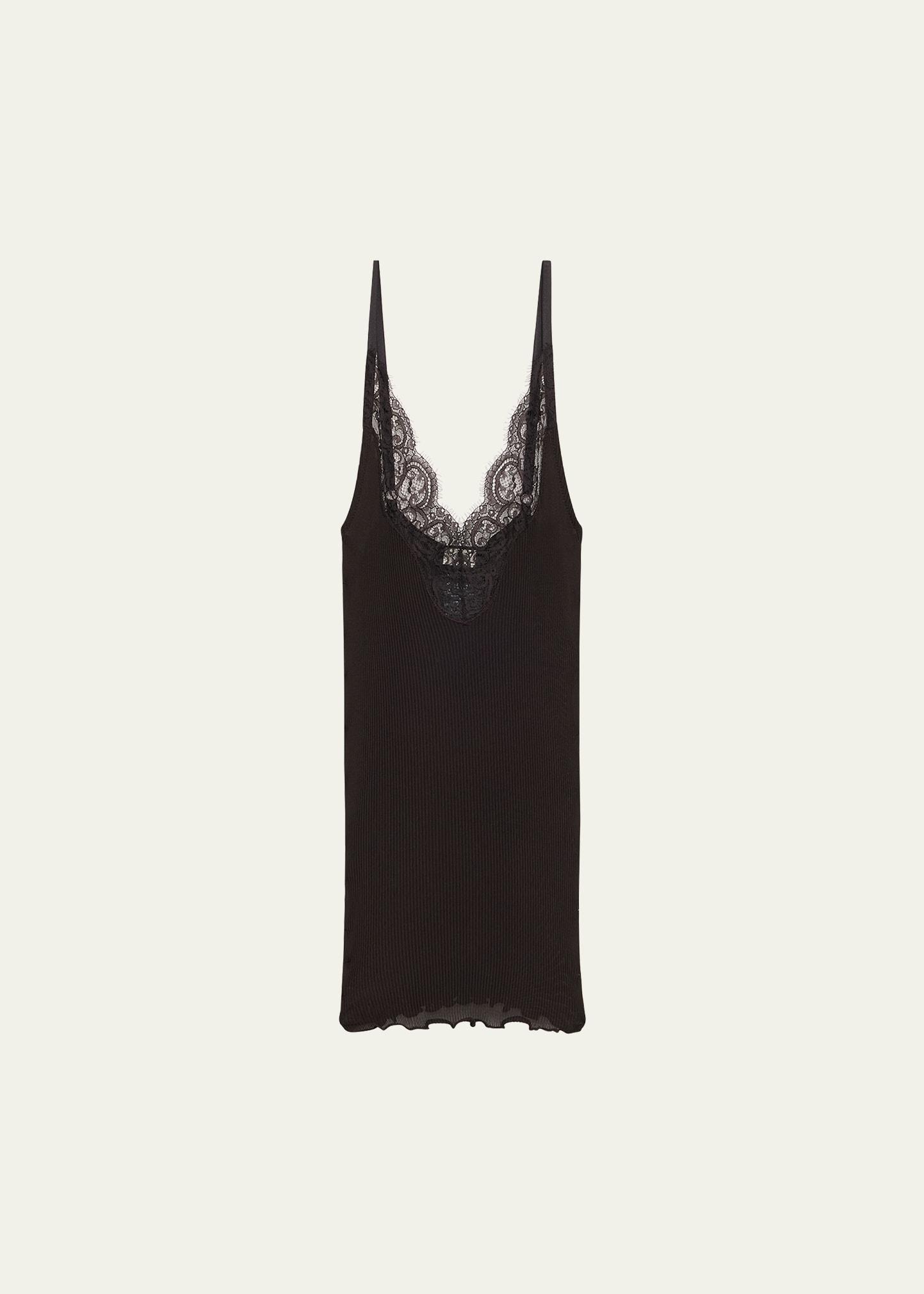 ribbed knit tank top with lace detail