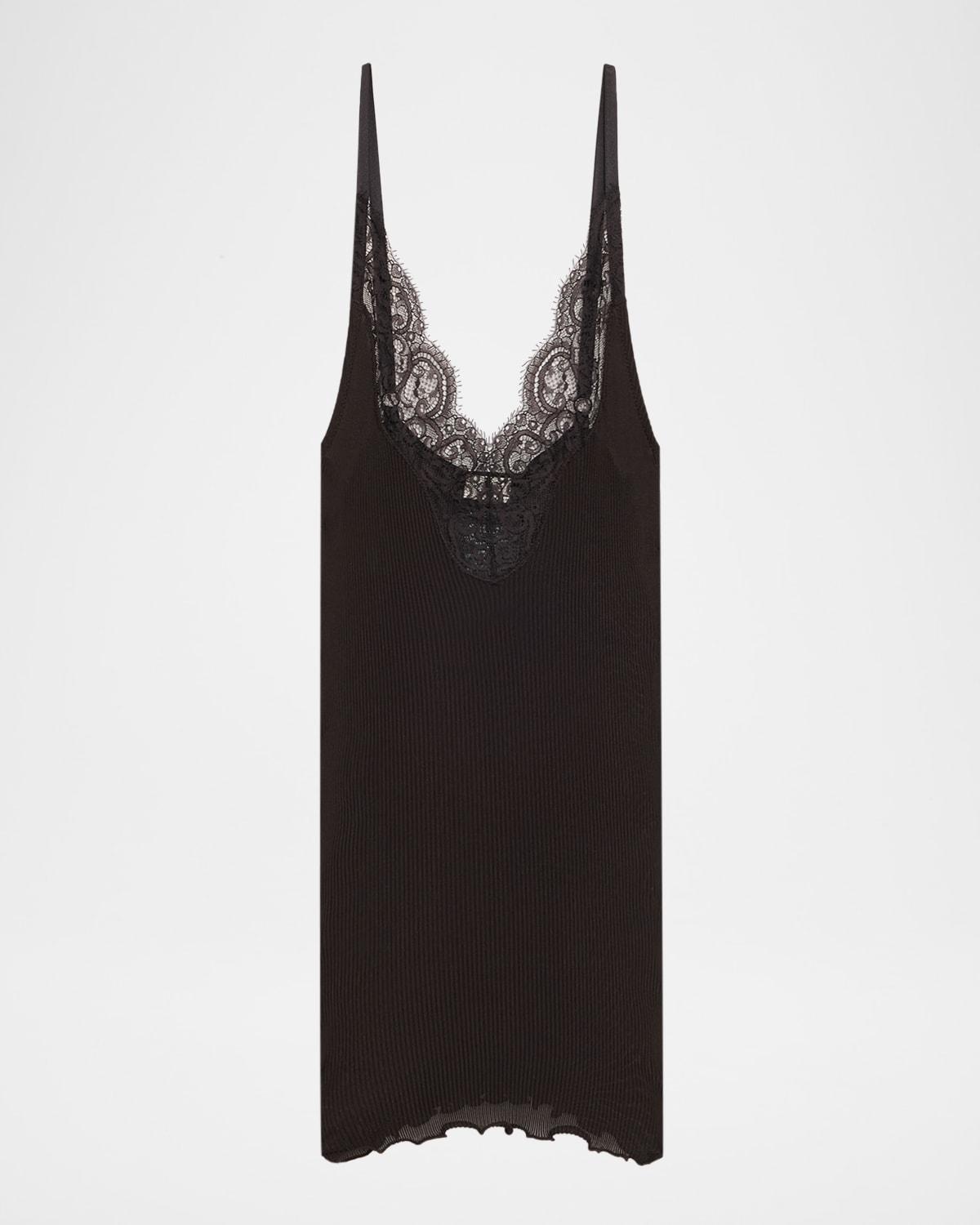 ribbed knit tank top with lace detail