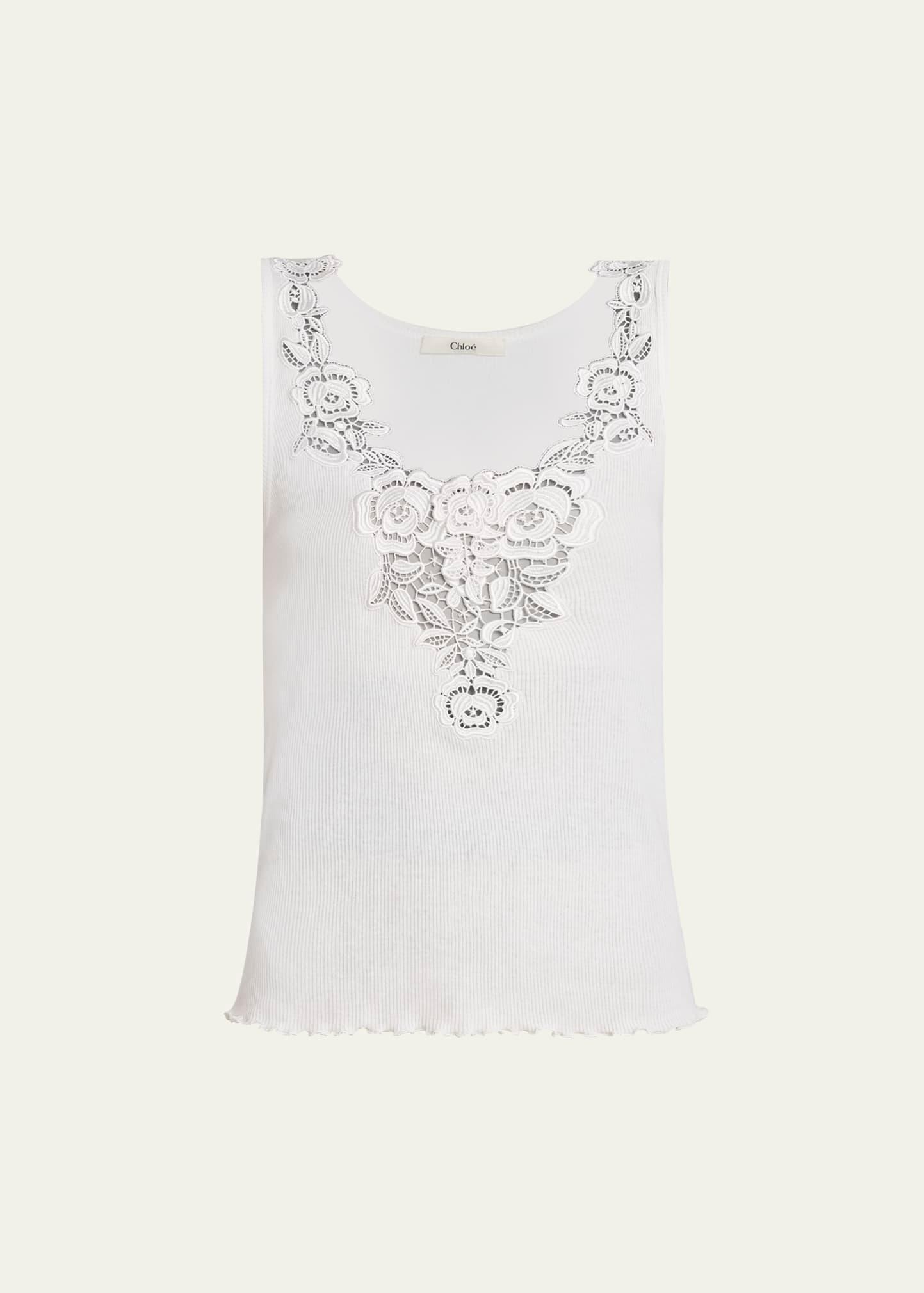 ribbed lace-front tank