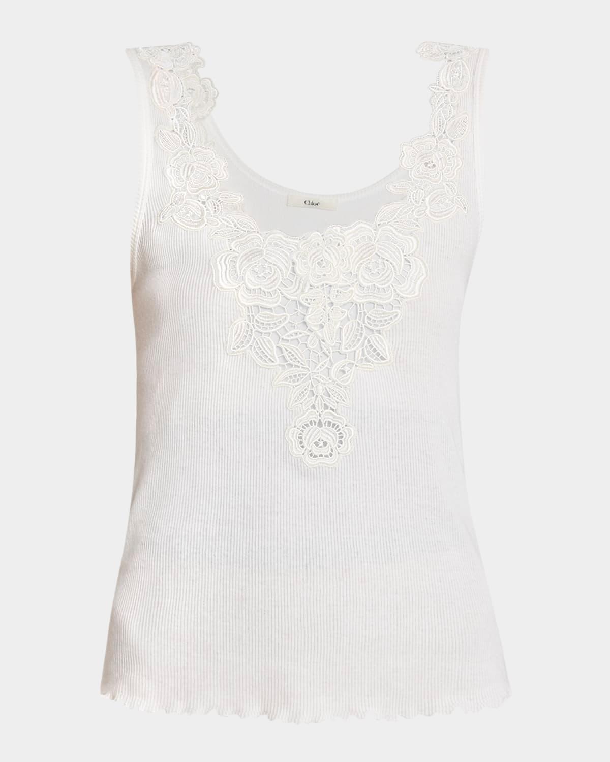 ribbed lace-front tank