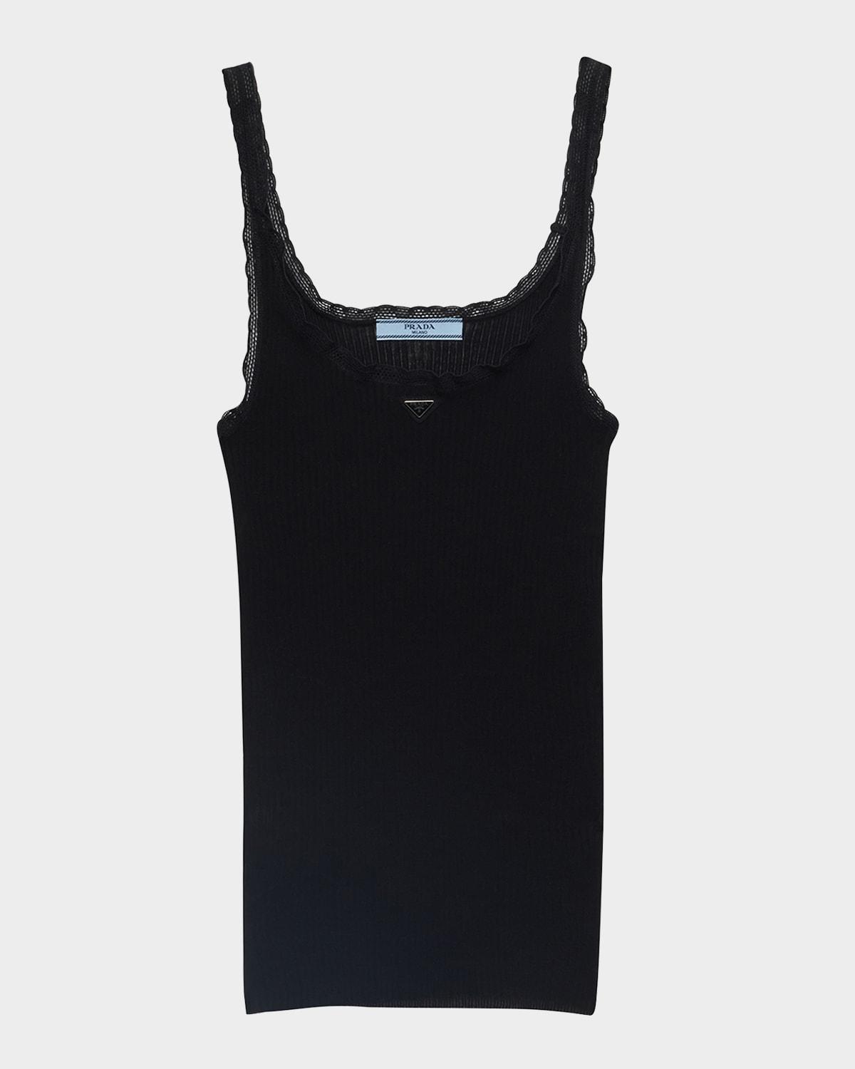 ribbed lace-trim tank top with triangle logo