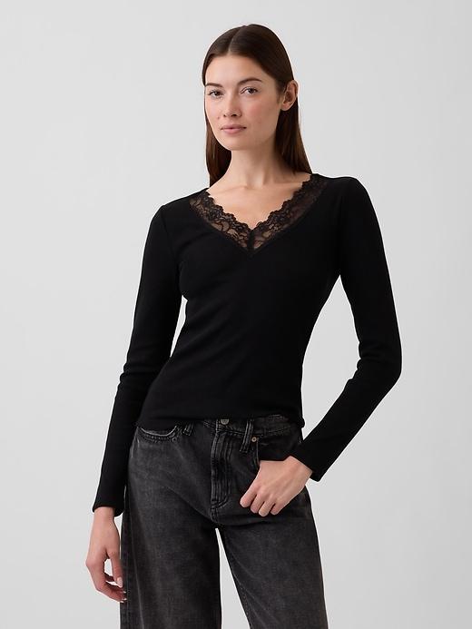 ribbed lace-trim top