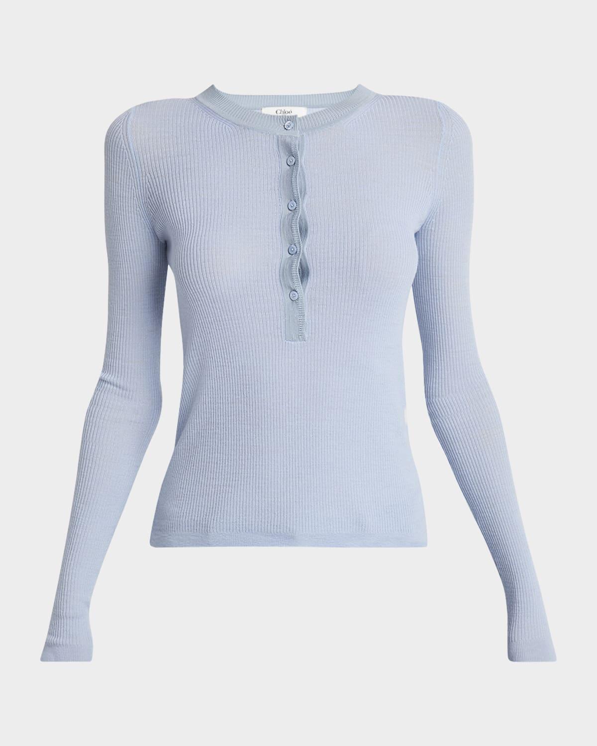 ribbed long-sleeve henley sweater