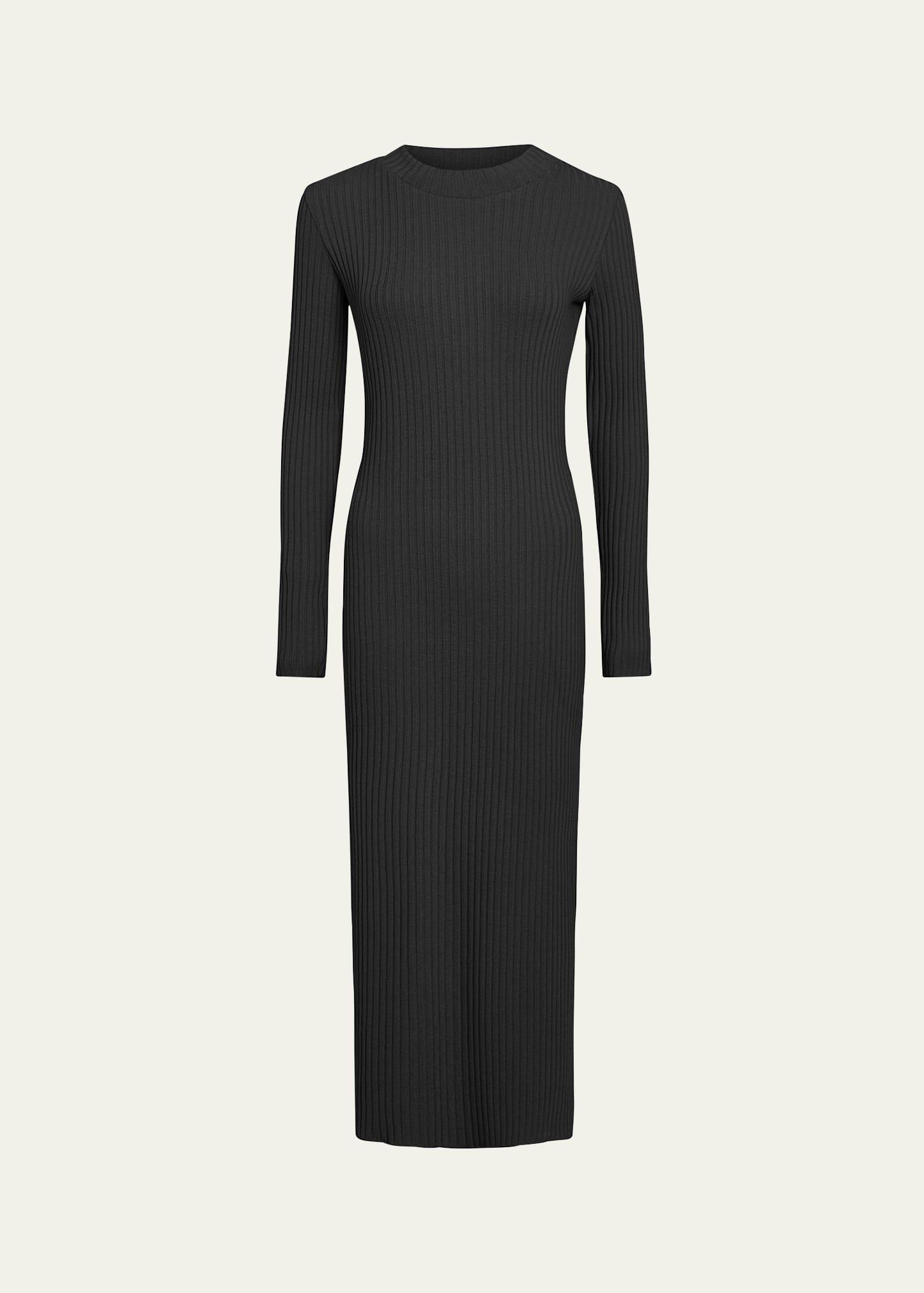 ribbed long-sleeve midi dress