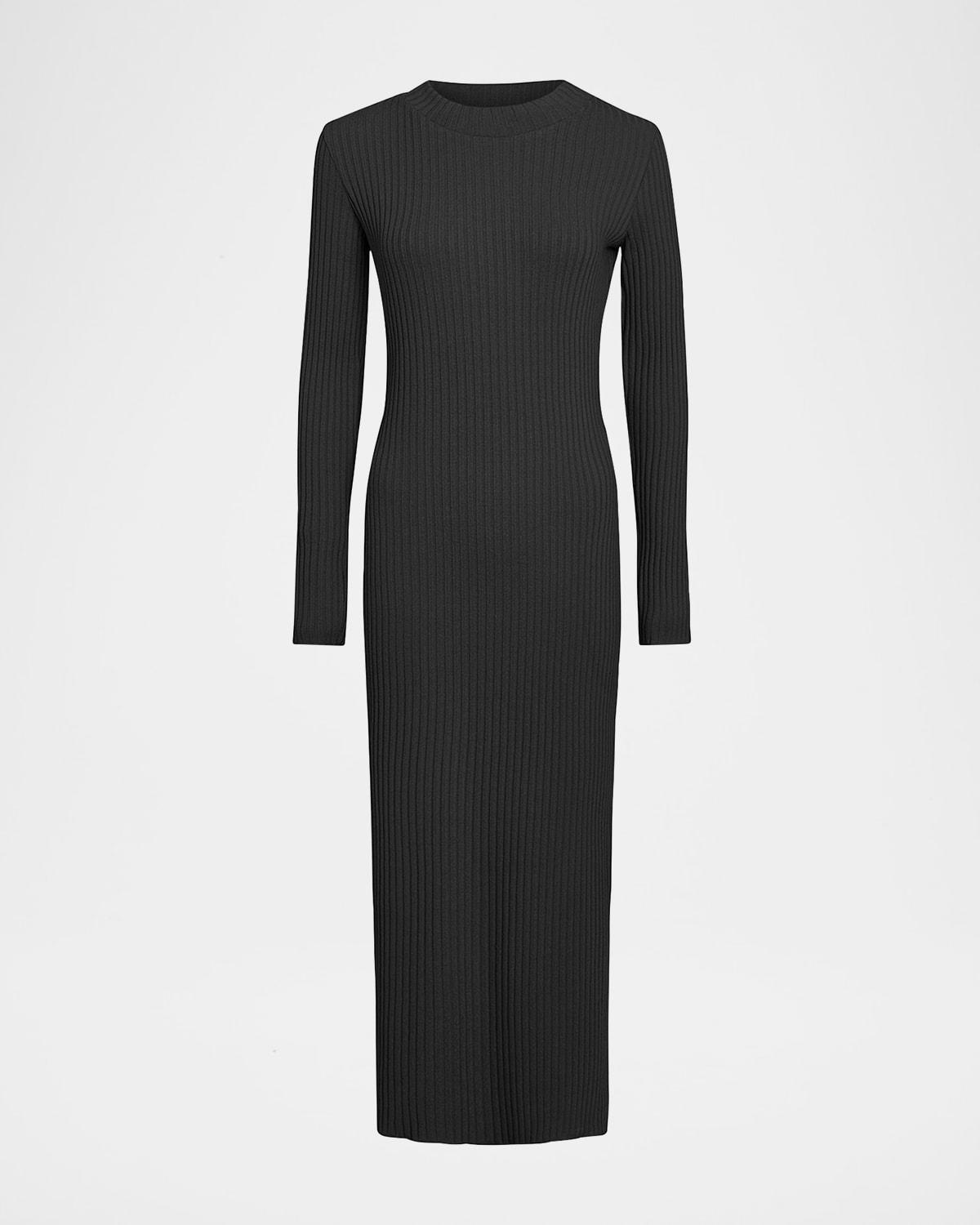 ribbed long-sleeve midi dress
