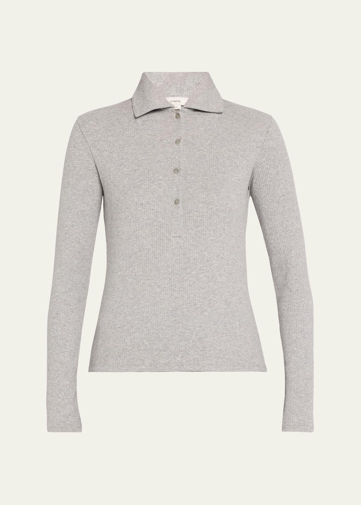 ribbed long-sleeve polo top