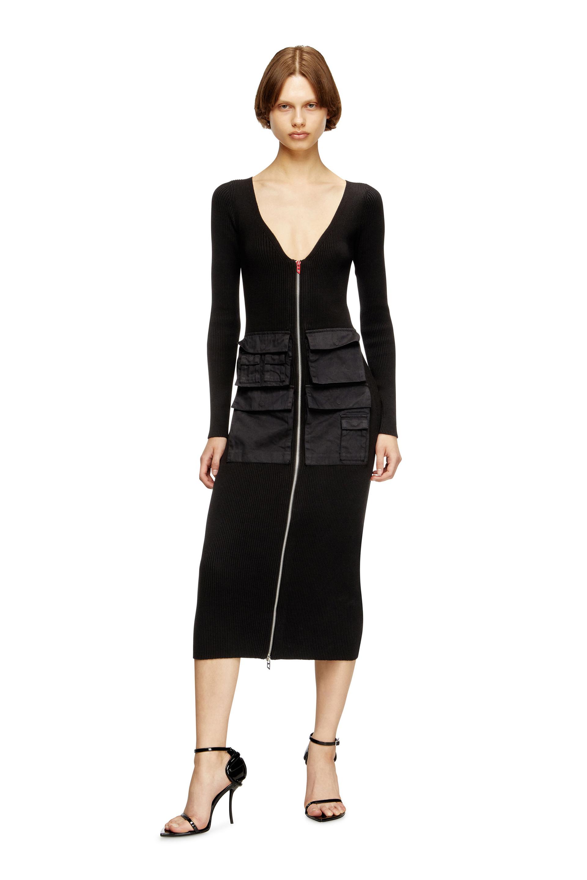 ribbed midi dress with cargo pockets