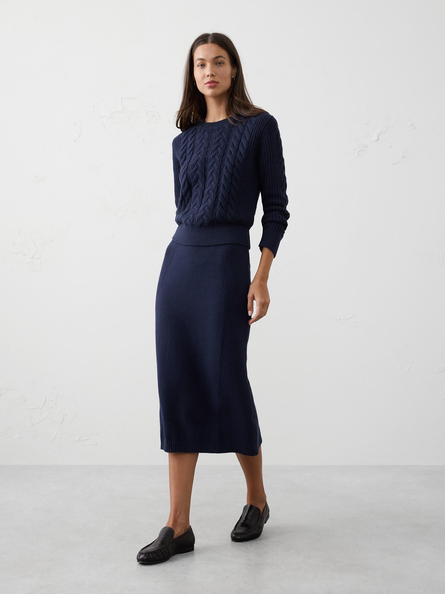 ribbed midi sweater skirt