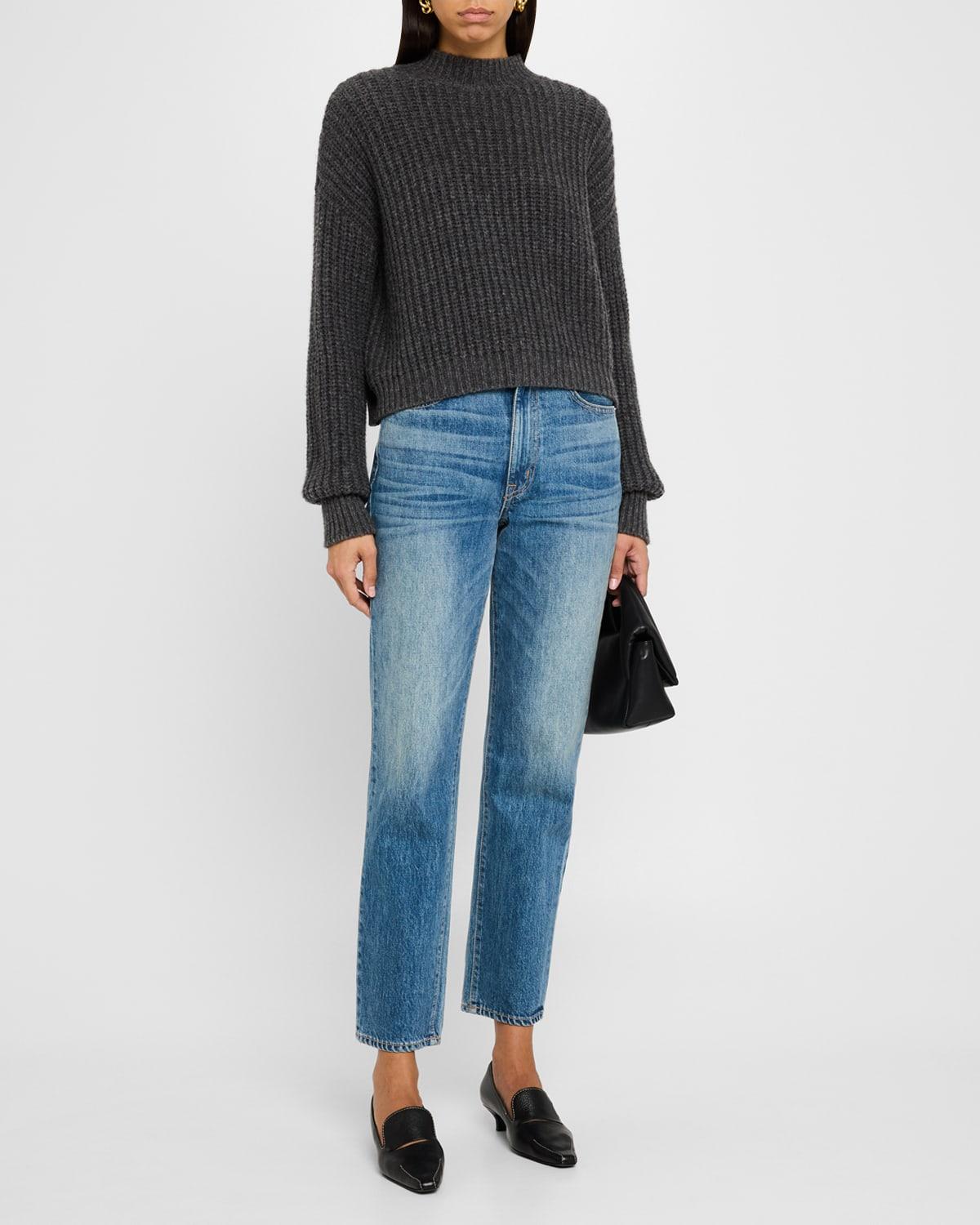 ribbed mock-neck fisherman sweater