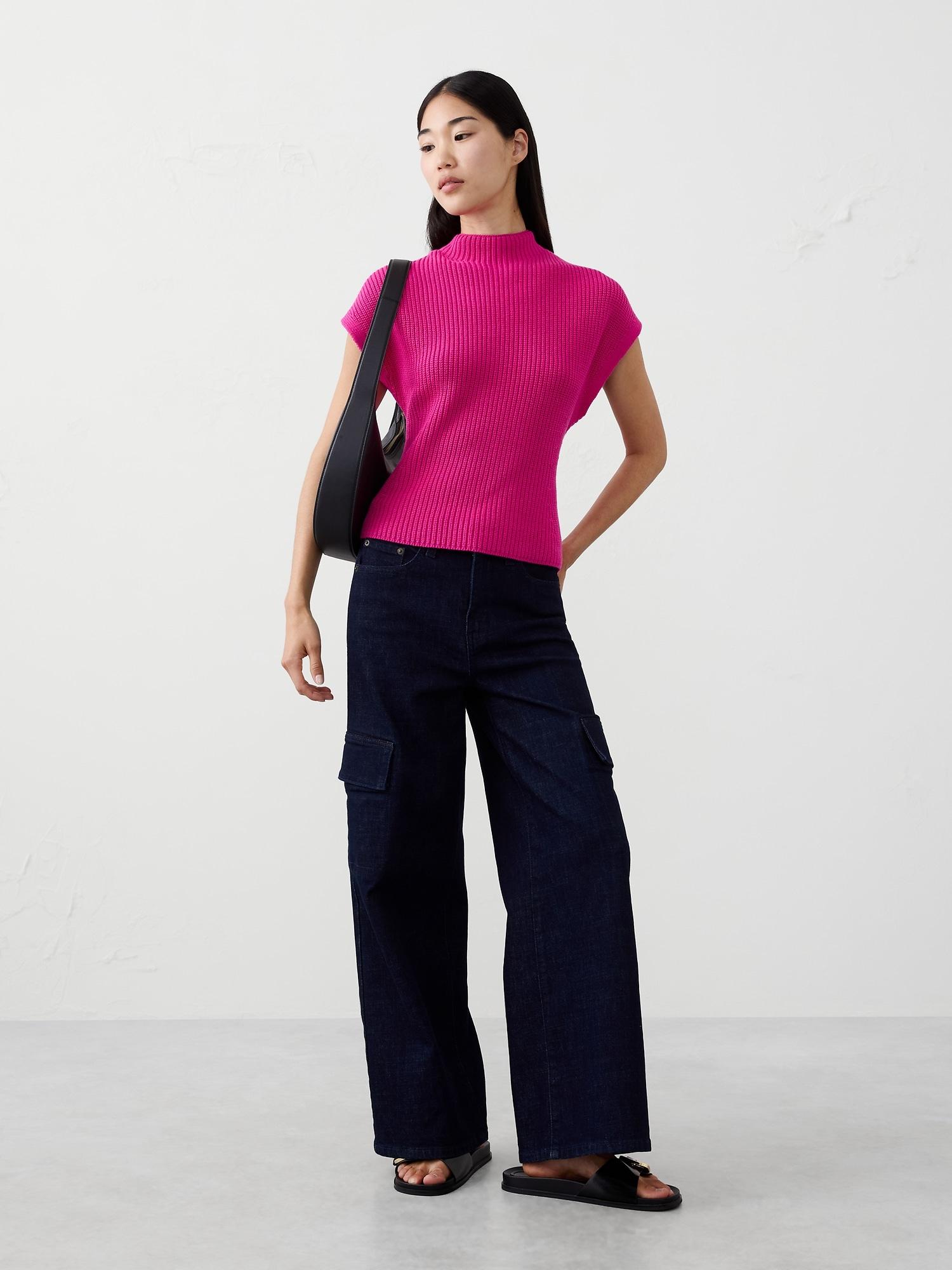 ribbed mock-neck sweater shell