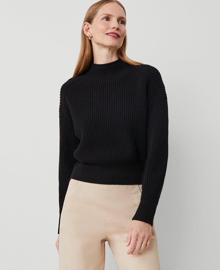 ribbed mock neck wedge sweater