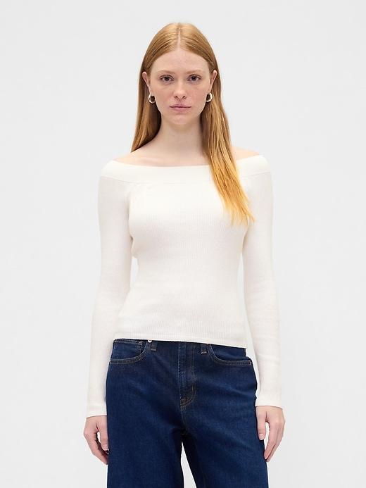 ribbed off-shoulder sweater