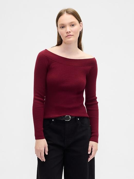 ribbed off-shoulder sweater