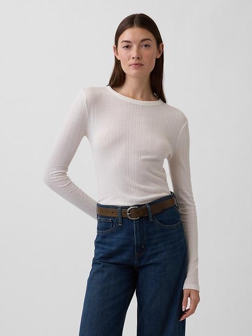 ribbed pointelle crewneck t-shirt