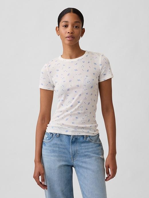 ribbed pointelle crewneck t-shirt