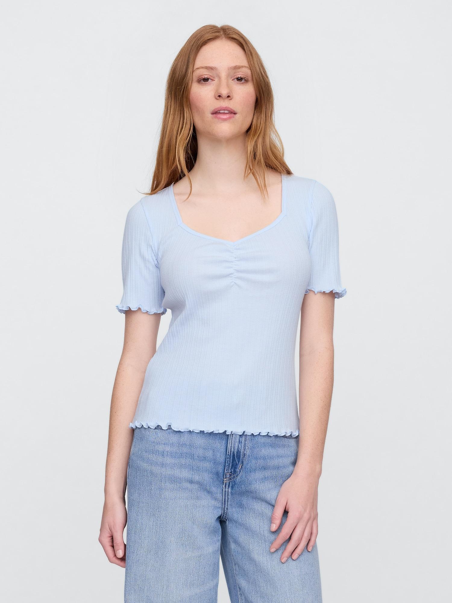 ribbed pointelle ruched top