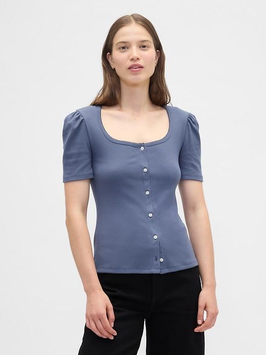 ribbed scoopneck puff sleeve top