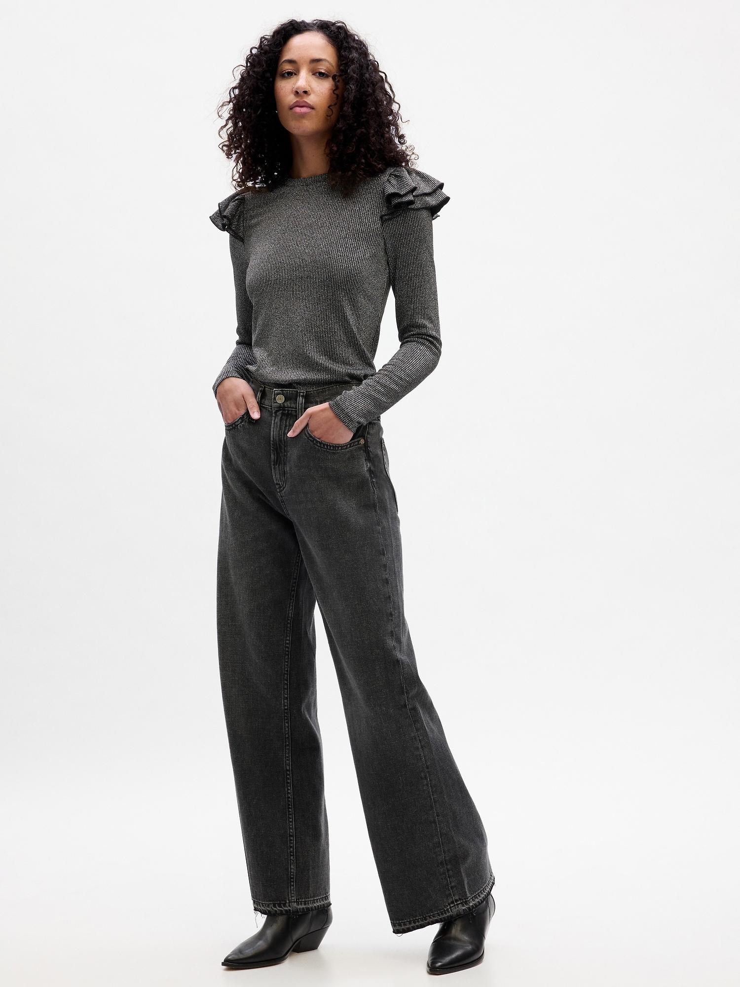 ribbed shine ruffle t-shirt