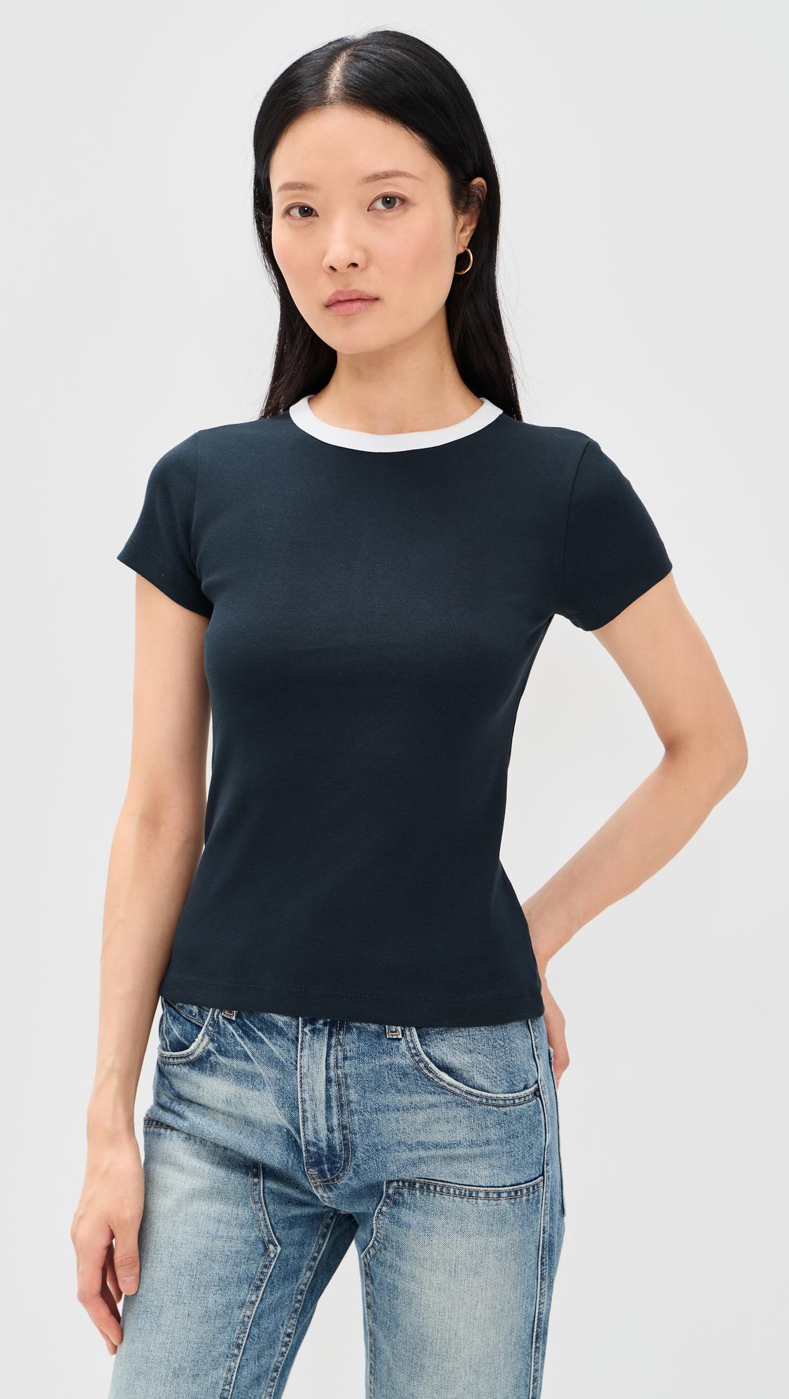 ribbed short sleeve crew neck tee with center back