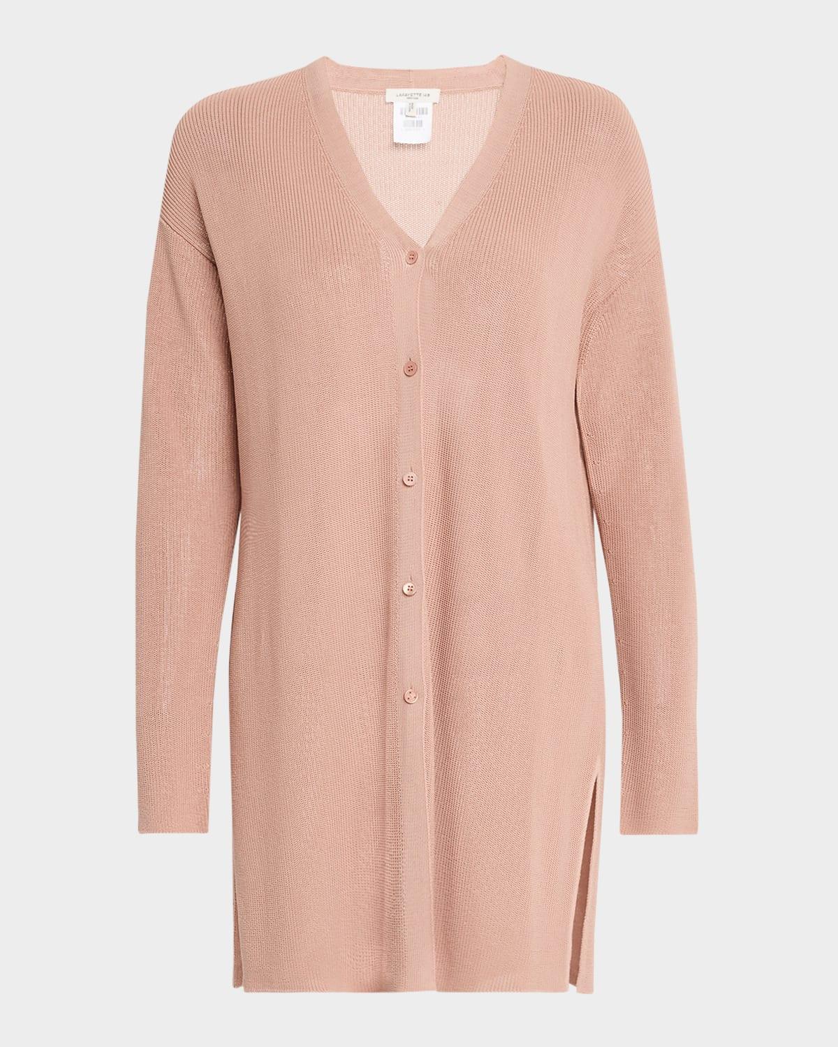 ribbed side-slit cotton cardigan