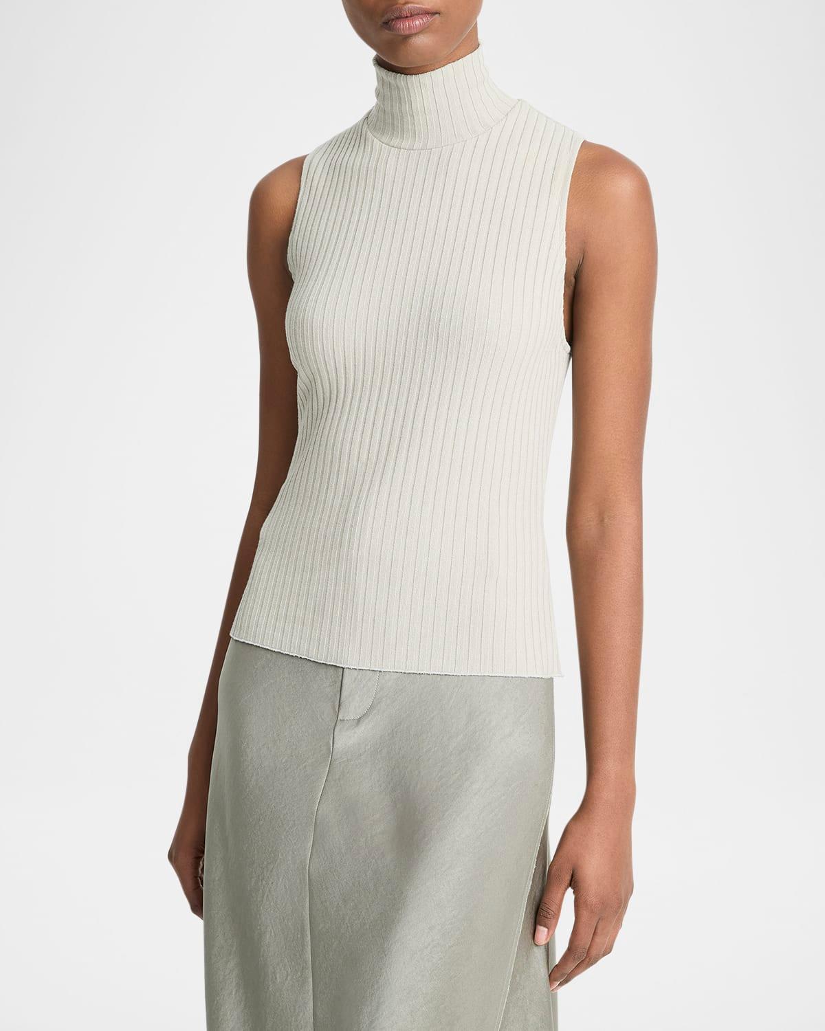 ribbed sleeveless turtleneck top