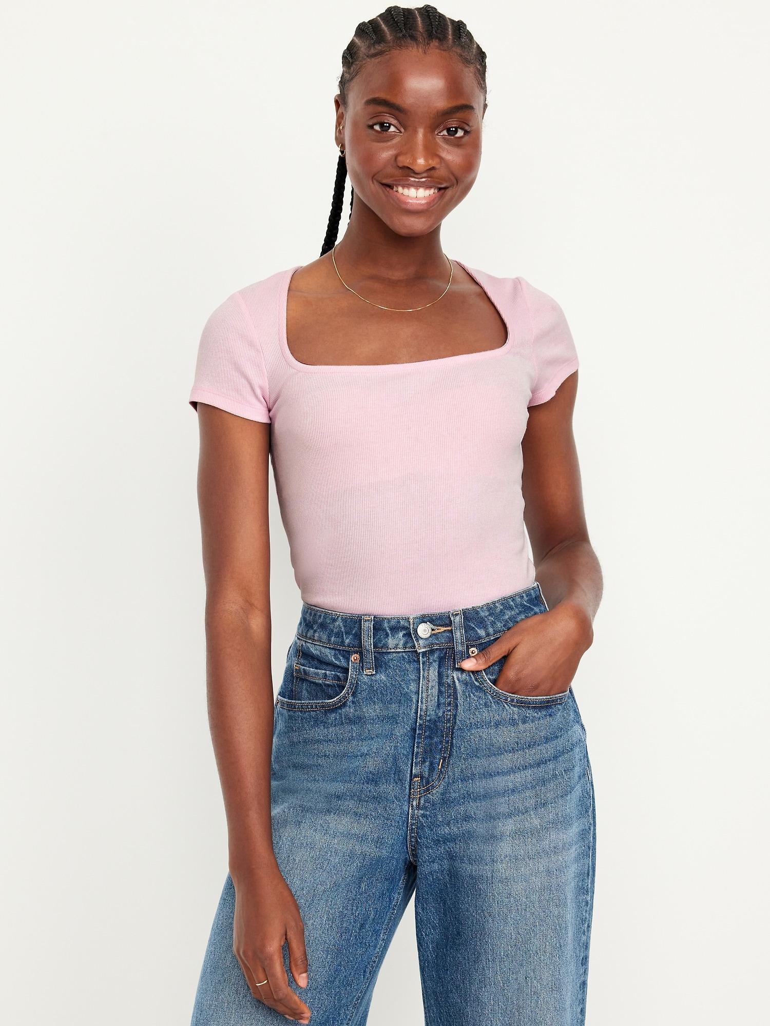 ribbed square-neck t-shirt