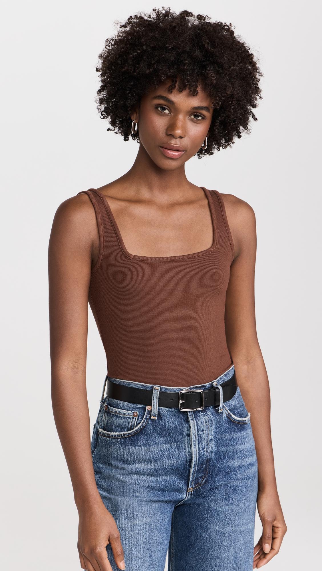 ribbed square neck tank bodysuit